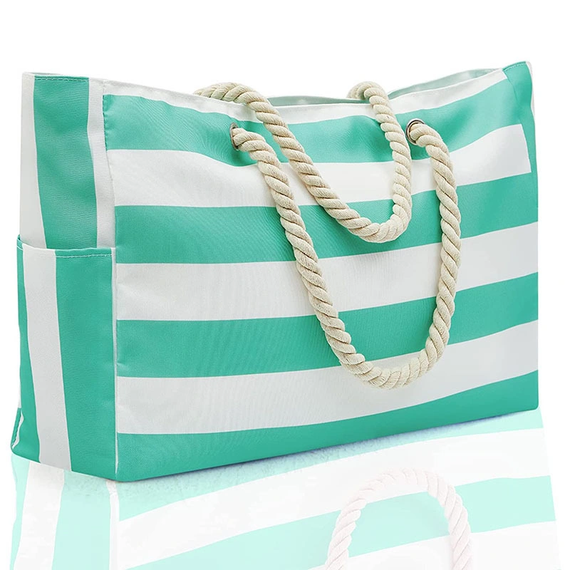 Outdoor Handbag Striped Bohemian Canvas Storage Bag with Large Capacity Beach Bag - Image 5