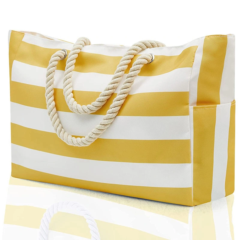 Outdoor Handbag Striped Bohemian Canvas Storage Bag with Large Capacity Beach Bag - Image 6