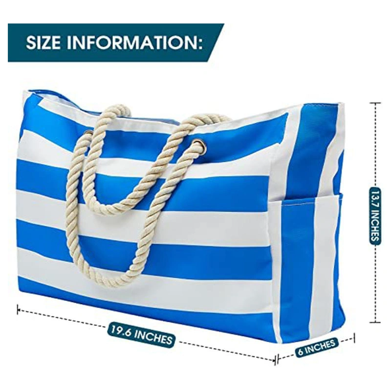 Outdoor Handbag Striped Bohemian Canvas Storage Bag with Large Capacity Beach Bag