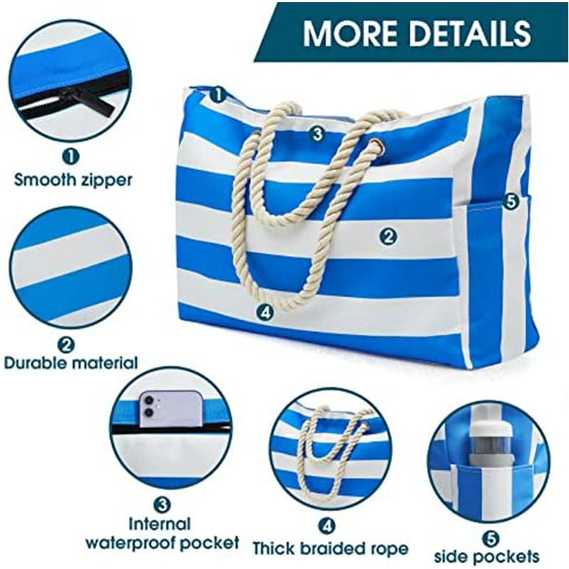 Outdoor Handbag Striped Bohemian Canvas Storage Bag with Large Capacity Beach Bag