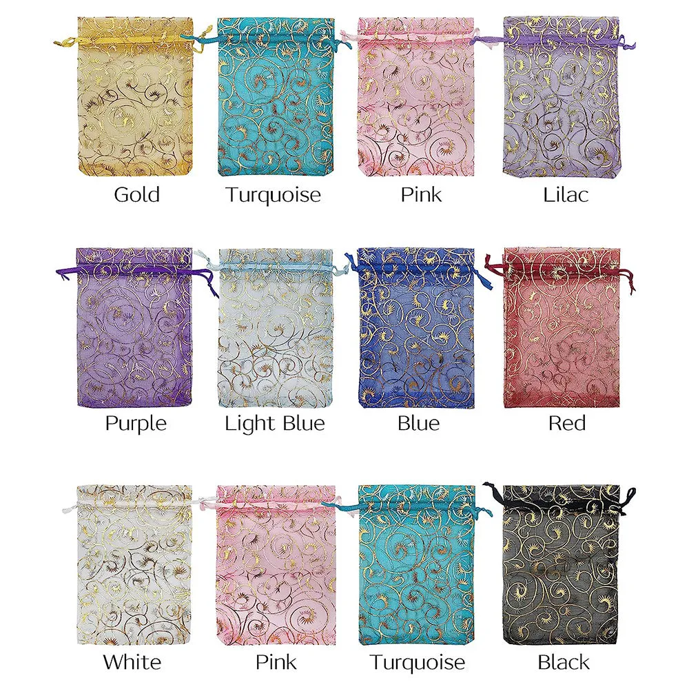Popular Durable Jewellery Candy Gift Designs Colourful Patterns Organza Drawstring Bag with Logo