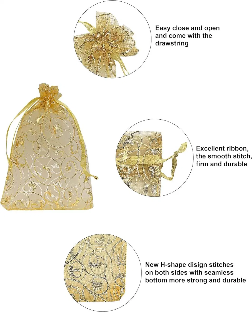 Popular Durable Jewellery Candy Gift Designs Colourful Patterns Organza Drawstring Bag with Logo