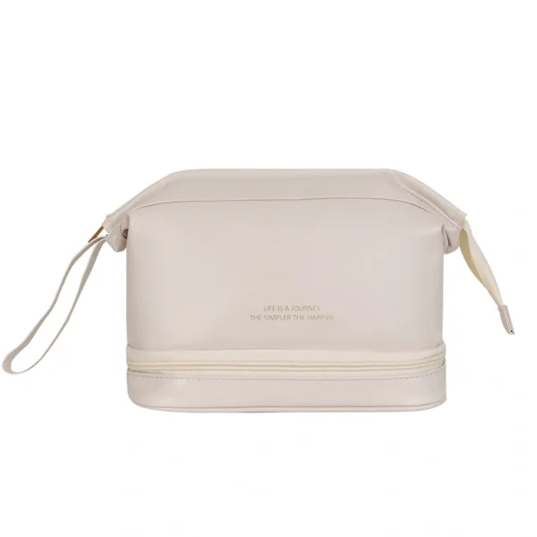 Portable Travel Storage Bag Women′s Double PU Leather Cloud Makeup Bag - Image 2