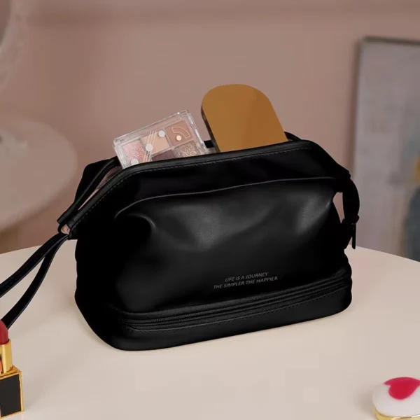 Portable Travel Storage Bag Women′s Double PU Leather Cloud Makeup Bag - Image 5