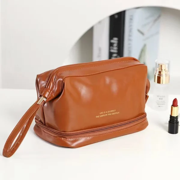 Portable Travel Storage Bag Women′s Double PU Leather Cloud Makeup Bag - Image 6