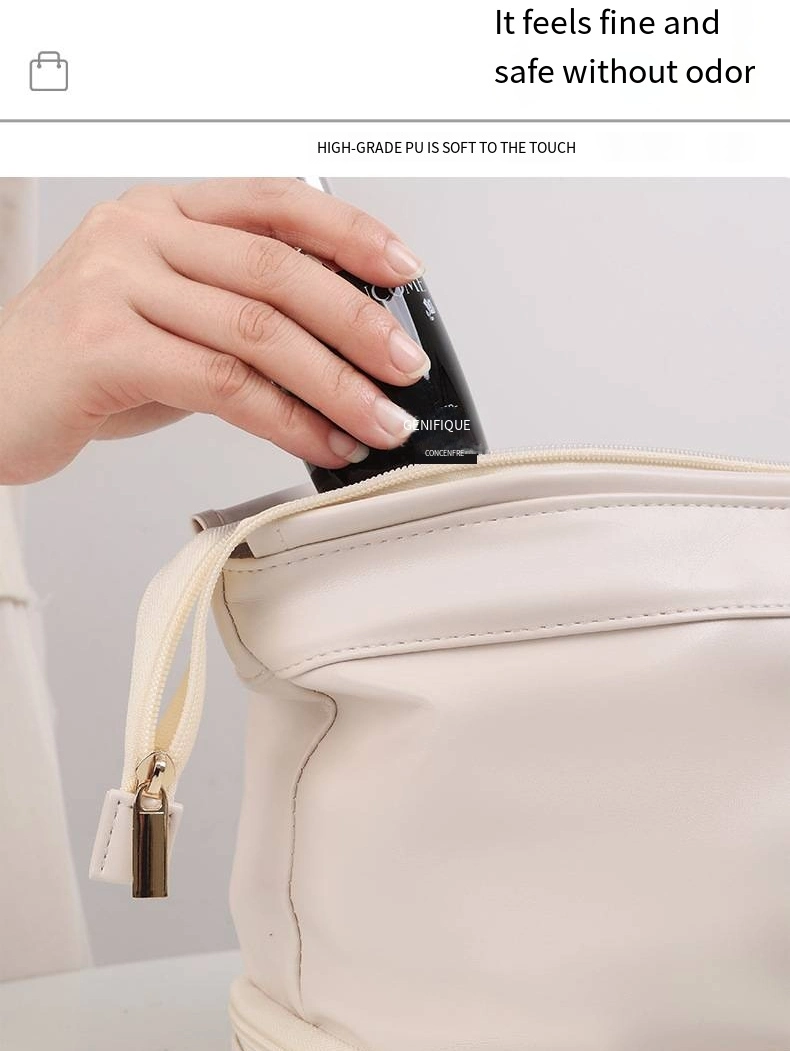 Portable Travel Storage Bag Women&prime;s Double PU Leather Cloud Makeup Bag