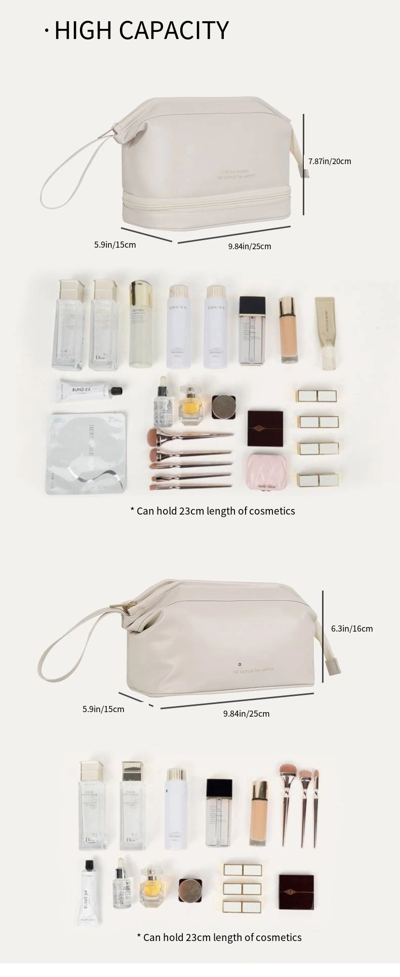 Portable Travel Storage Bag Women&prime;s Double PU Leather Cloud Makeup Bag