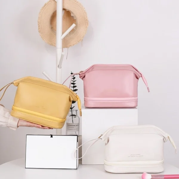 Portable Travel Storage Bag Women′s Double PU Leather Cloud Makeup Bag