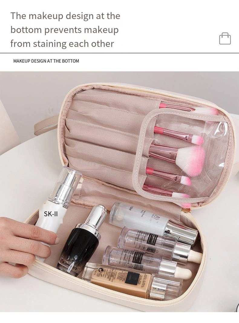 Portable Travel Storage Bag Women&prime;s Double PU Leather Cloud Makeup Bag