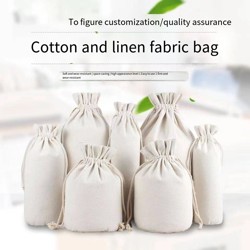Printed Canvas Bundle Pocket Rice Linen Drawstring Bag Cotton Bag