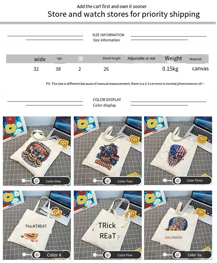 Printed Canvas Tote Women′s Shoulder Bag Holiday Decorated Candy Tote Bag