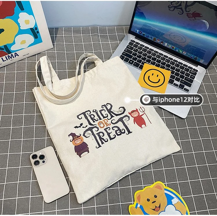 Printed Canvas Tote Women′s Shoulder Bag Holiday Decorated Candy Tote Bag