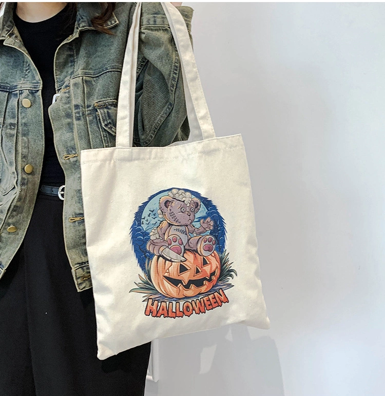 Printed Canvas Tote Women′s Shoulder Bag Holiday Decorated Candy Tote Bag