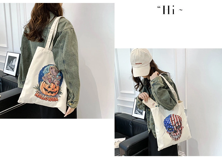 Printed Canvas Tote Women′s Shoulder Bag Holiday Decorated Candy Tote Bag