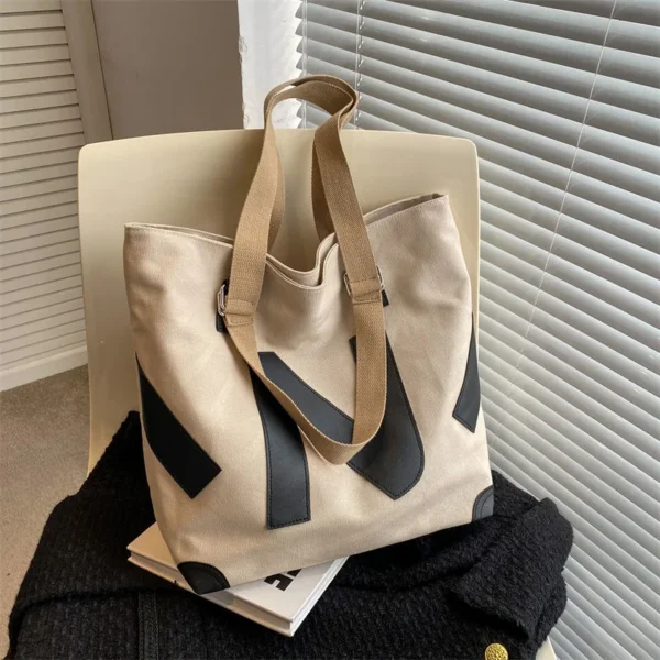 Promotion Beach Shopping Tote Bags with Custom Printed Logo Pocket Zipper Cotton Canvas Tote Bags - Image 3