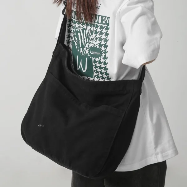 Pure Color Simple Wash Canvas Bag Messenger Bag Fashion Shoulder Crossbody Bag - Image 2