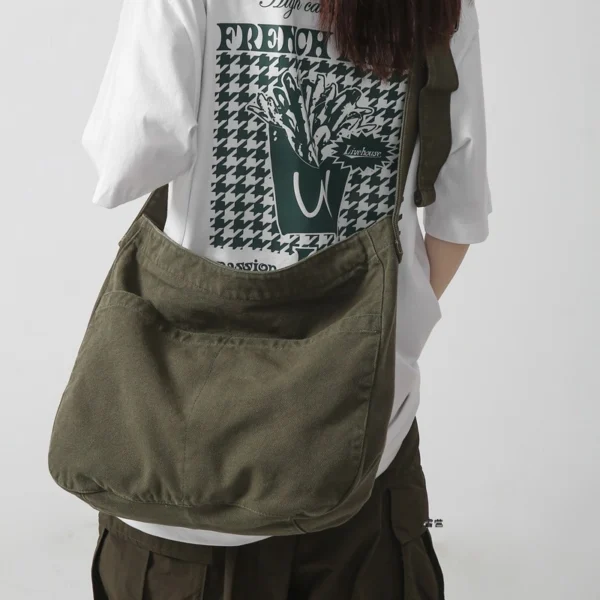 Pure Color Simple Wash Canvas Bag Messenger Bag Fashion Shoulder Crossbody Bag - Image 3