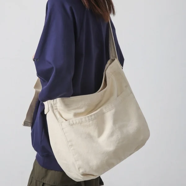 Pure Color Simple Wash Canvas Bag Messenger Bag Fashion Shoulder Crossbody Bag - Image 4