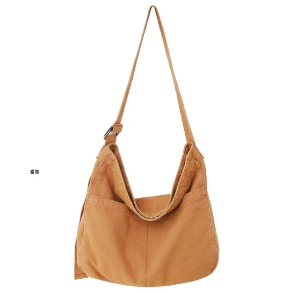 Pure Color Simple Wash Canvas Bag Messenger Bag Fashion Shoulder Crossbody Bag - Image 5