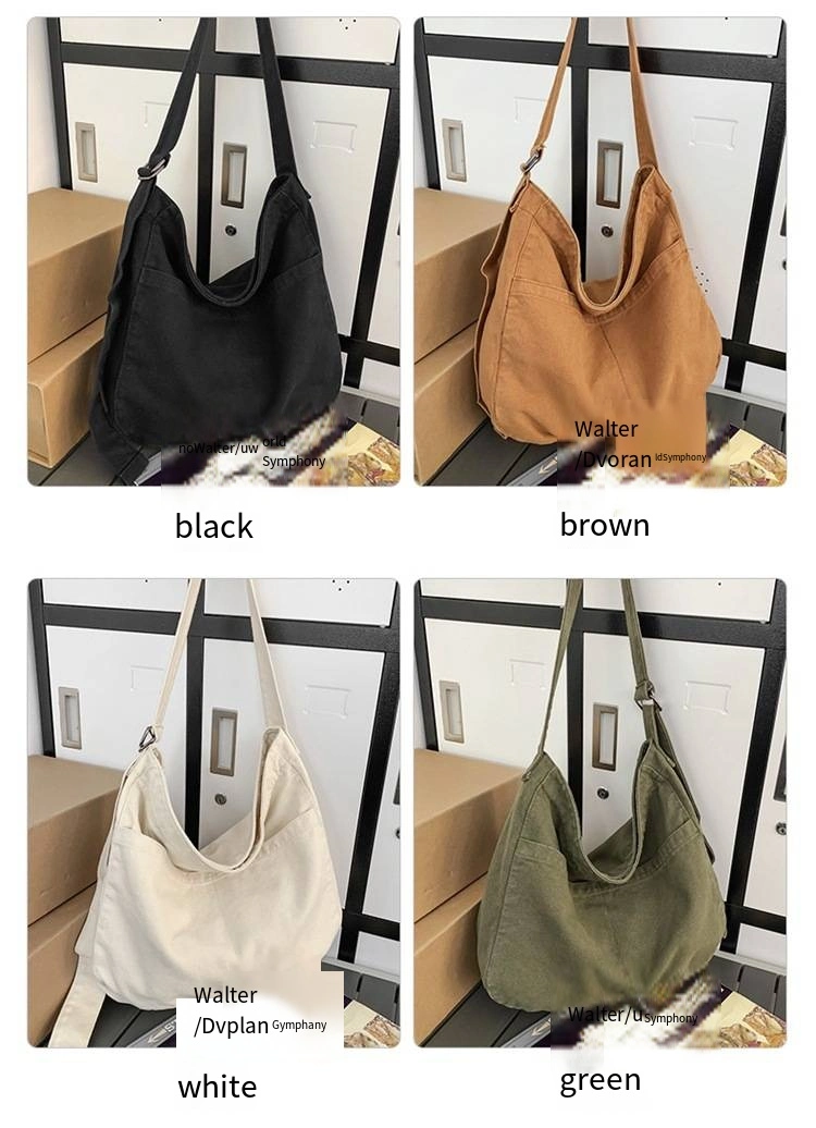 Pure Color Simple Wash Canvas Bag Messenger Bag Fashion Shoulder Crossbody Bag