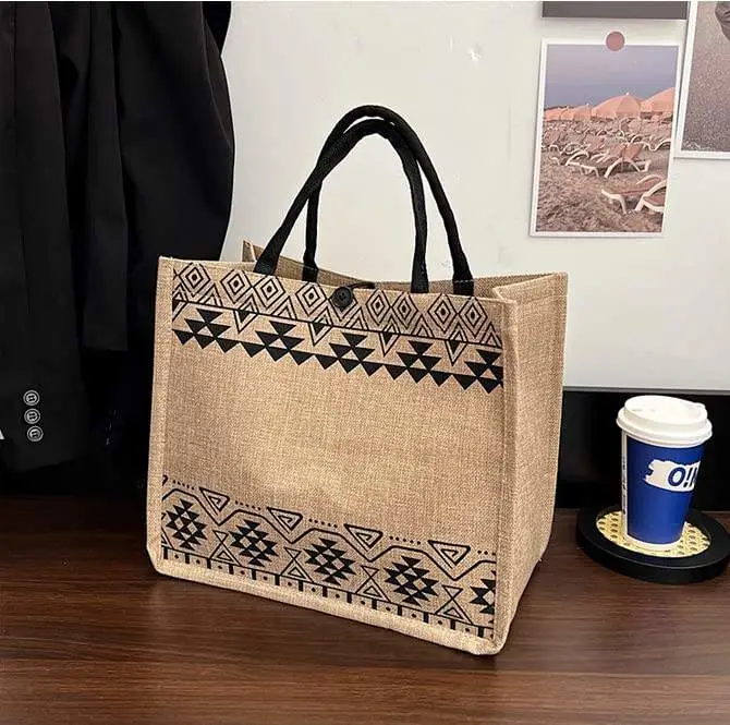 Reusable Grocery Tote Bags Beach Jute Tote Shopping Bag for Women with Handles