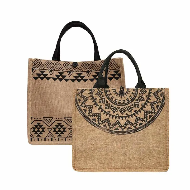 Reusable Grocery Tote Bags Beach Jute Tote Shopping Bag for Women with Handles - Image 3