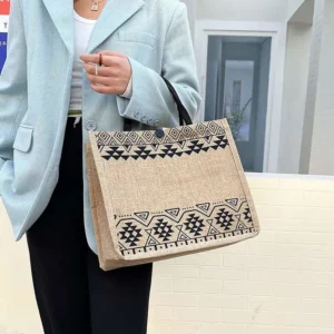Reusable Grocery Tote Bags Beach Jute Tote Shopping Bag for Women with Handles - Image 6