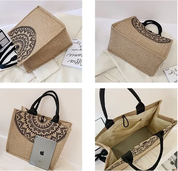 Reusable Grocery Tote Bags Beach Jute Tote Shopping Bag for Women with Handles