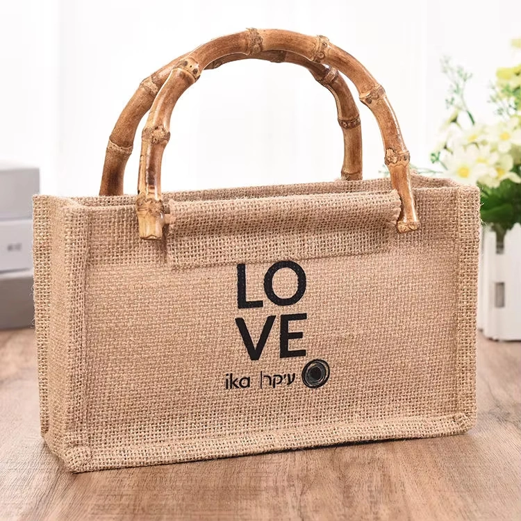 Reusable Logo Linen Durable Laminated Burlap 100% Shopping Jute Tote Bag