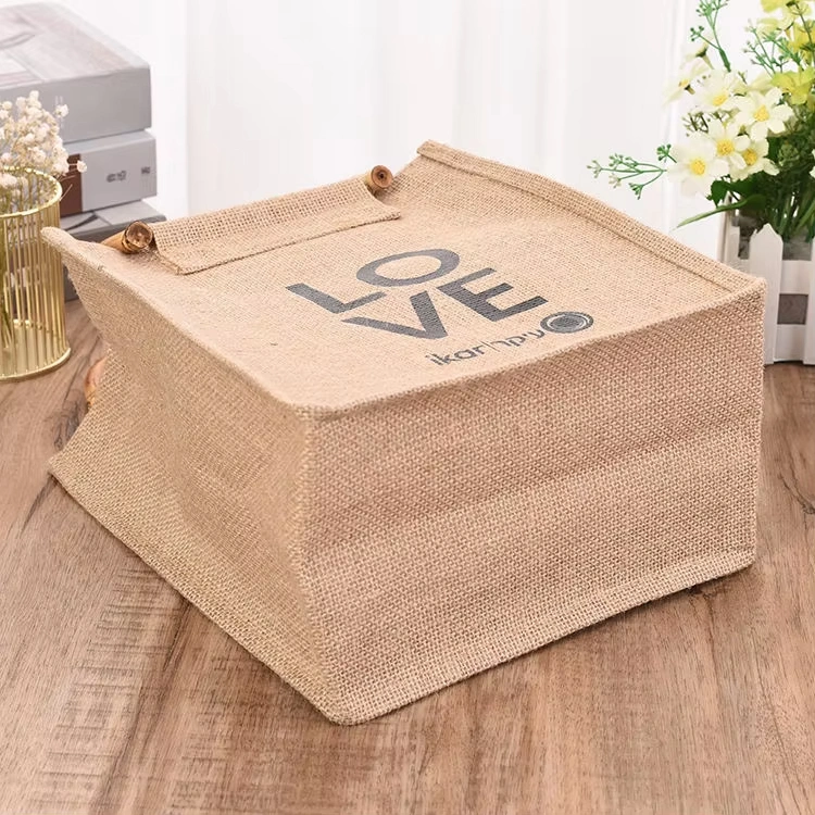 Reusable Logo Linen Durable Laminated Burlap 100% Shopping Jute Tote Bag