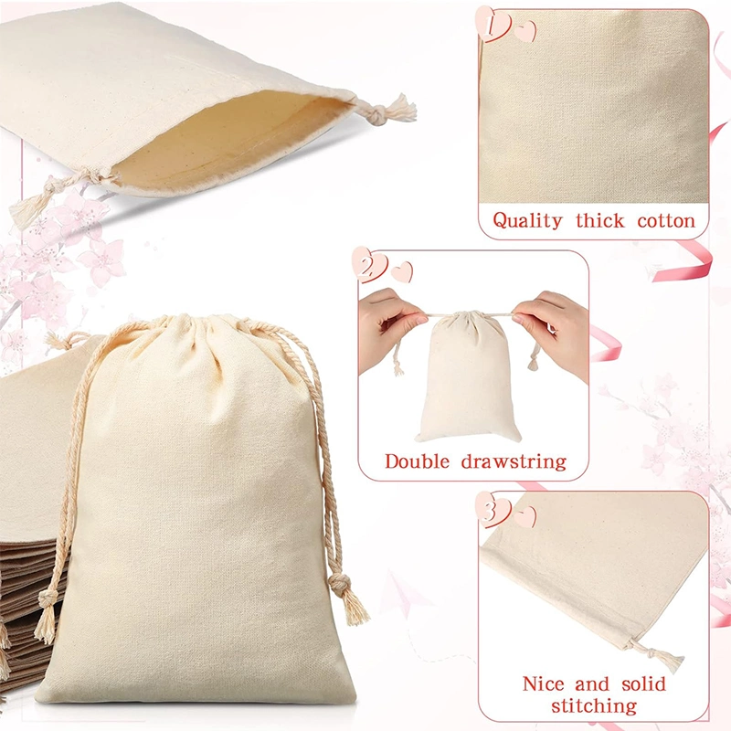 Reusable Printed Gift Canvas Cotton Double String Handbag Dust Drawstring Bag