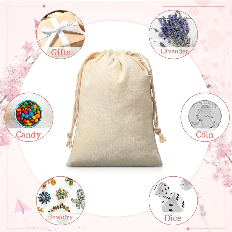 Reusable Printed Gift Canvas Cotton Double String Handbag Dust Drawstring Bag