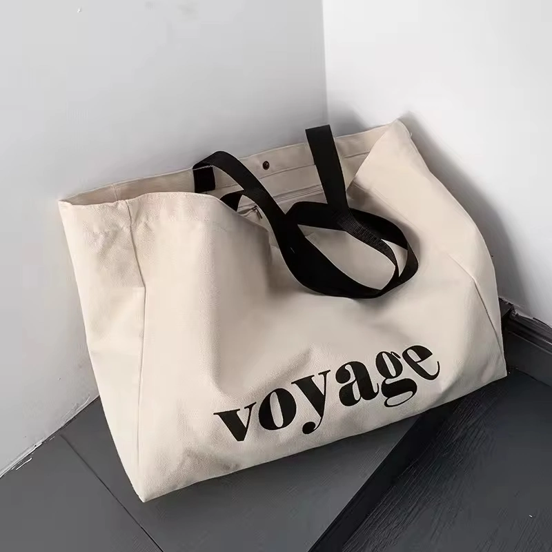 Shopping Bag Canvas Tote Bag with Pocket and Zipper Custom