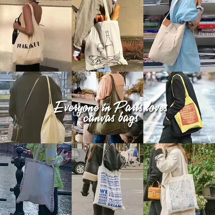 Shopping Bag with Logo Canvas Packing Tote Bags Hand Shoulder Cotton Bag