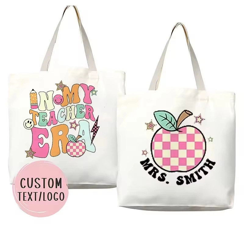 Shopping Canvas Tote Bags Teacher Day Logo Cotton Canvas Bag with Pockets