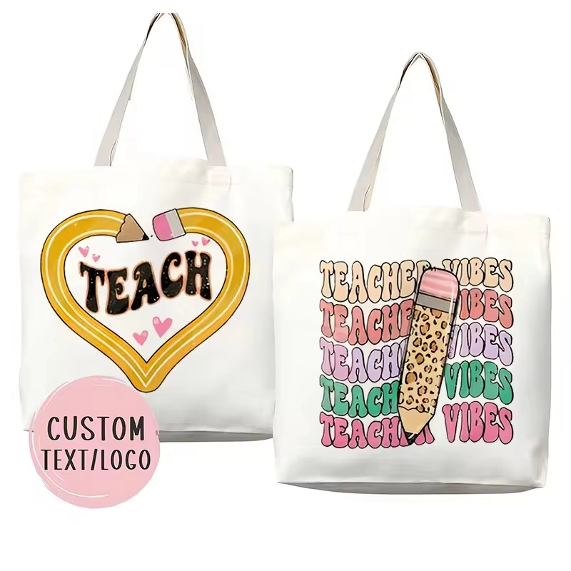 Shopping Canvas Tote Bags Teacher Day Logo Cotton Canvas Bag with Pockets - Image 3