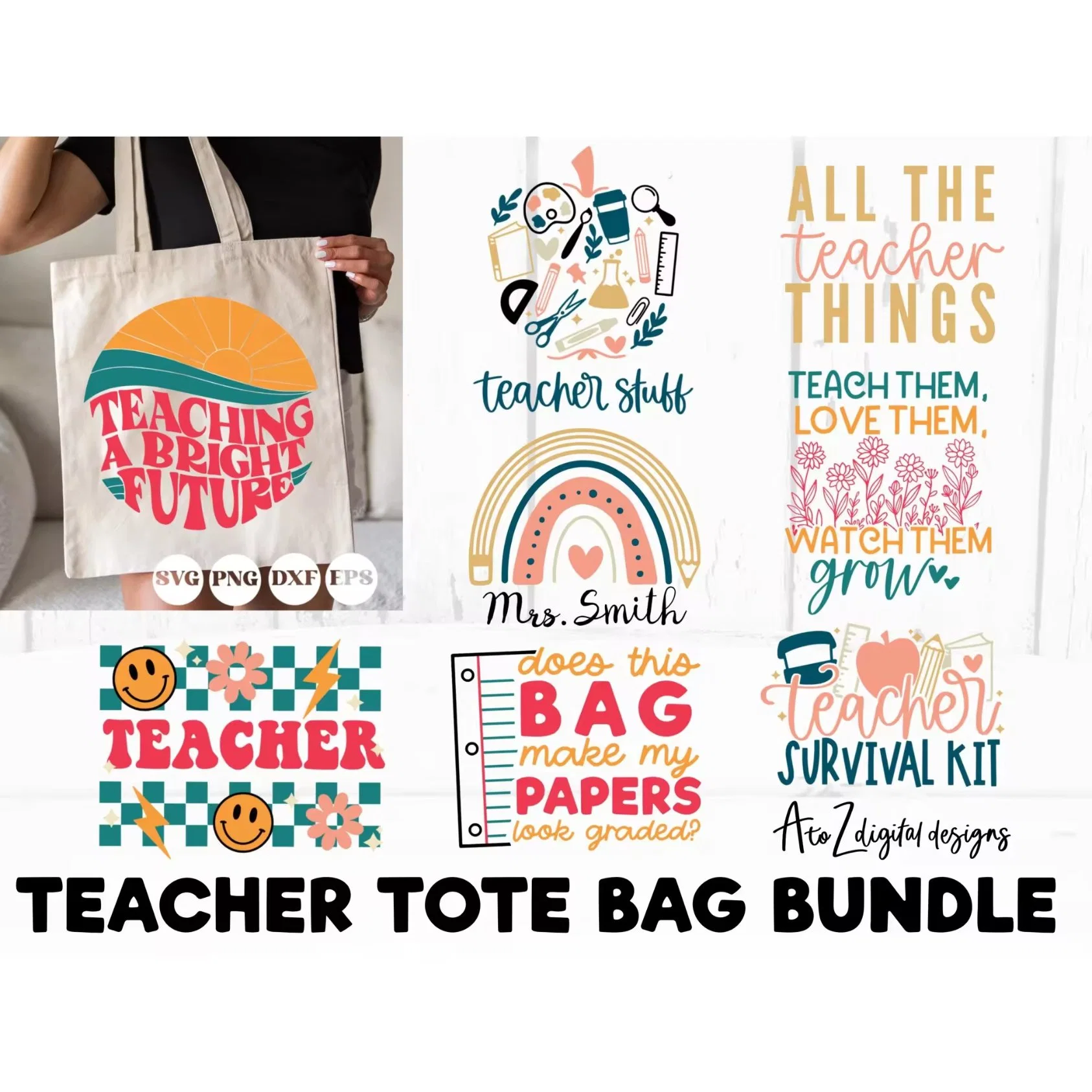Shopping Canvas Tote Bags Teacher Day Logo Cotton Canvas Bag with Pockets - Image 4