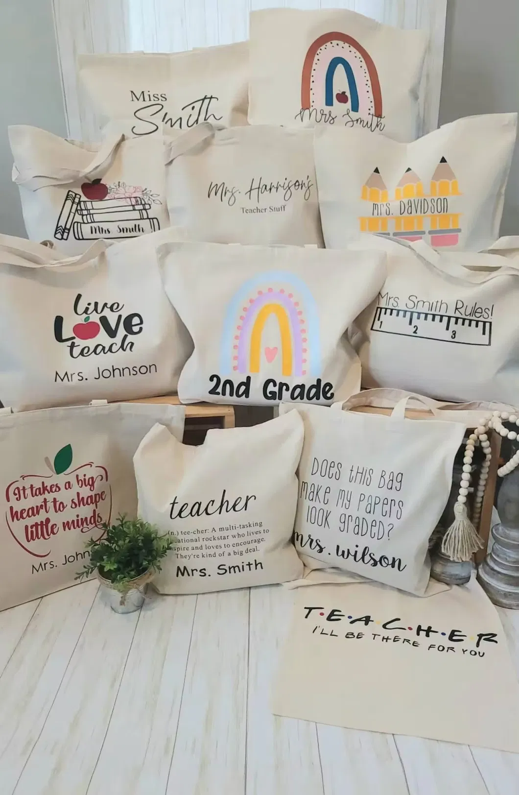 Shopping Canvas Tote Bags Teacher Day Logo Cotton Canvas Bag with Pockets