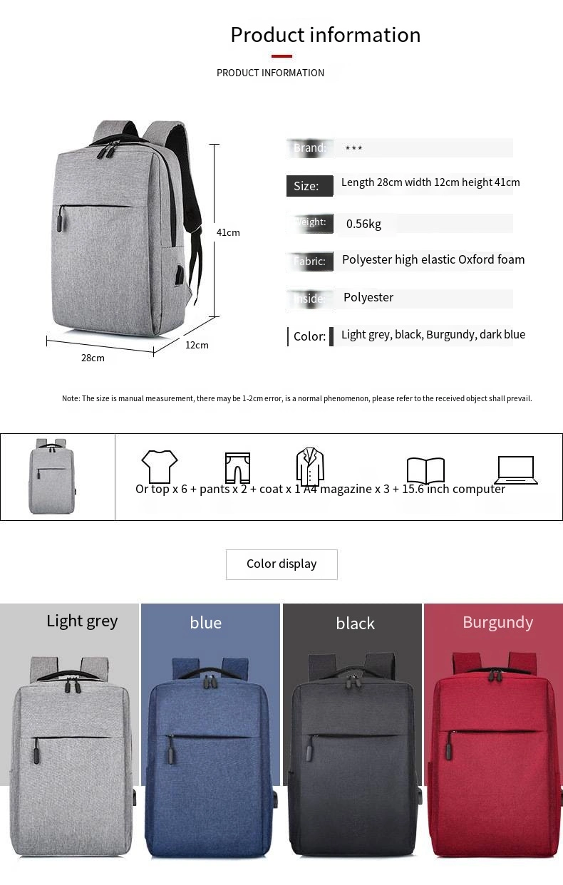 Simple Backpack USB Charging Large Capacity Leisure Business Notebook Backpack