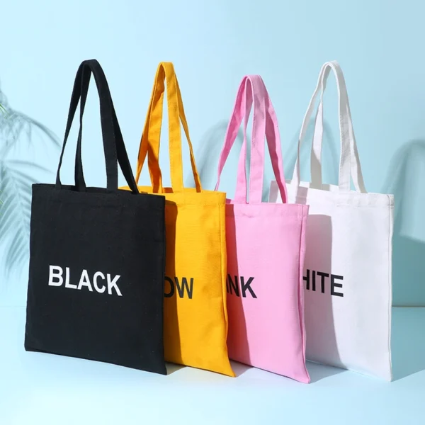 Simple Solid Color Hand Canvas Bag Handbag Shopping Bag Custom Can Be Printed Logo