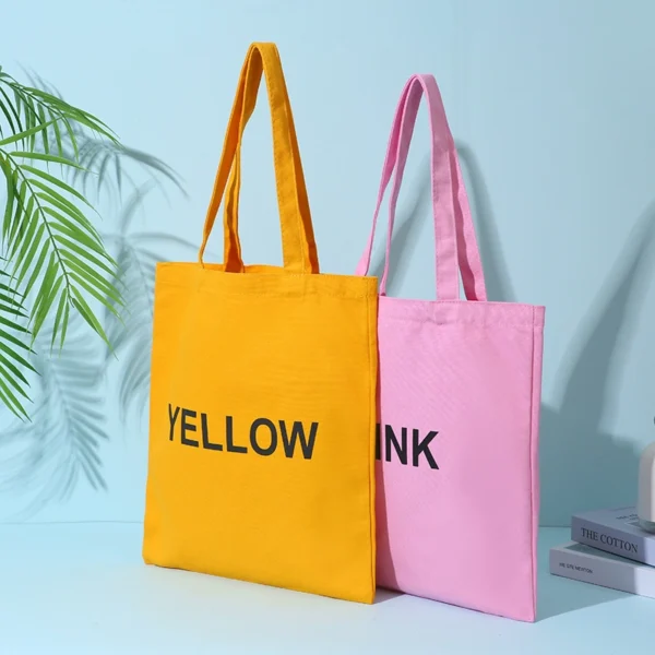Simple Solid Color Hand Canvas Bag Handbag Shopping Bag Custom Can Be Printed Logo - Image 2