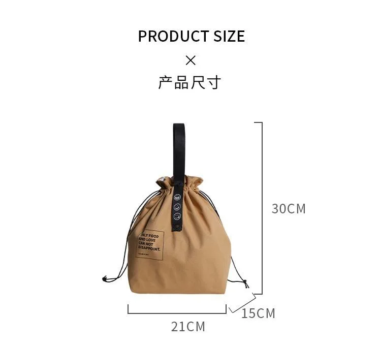 Simple Style Drawstring Canvas Lunch Cooler Bag Wholesale Waterproof Durable Portable Lunch Box Bag