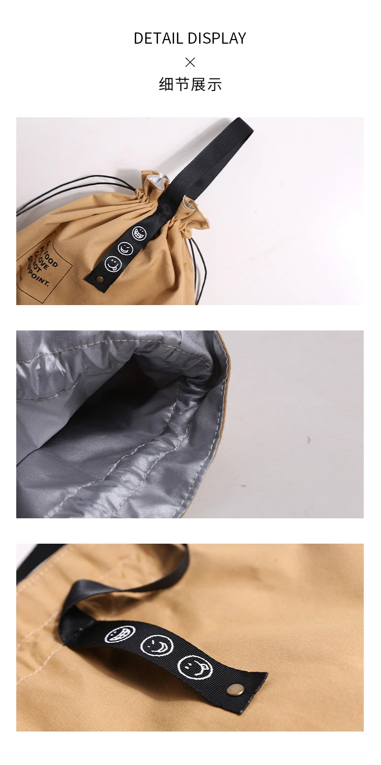 Simple Style Drawstring Canvas Lunch Cooler Bag Wholesale Waterproof Durable Portable Lunch Box Bag
