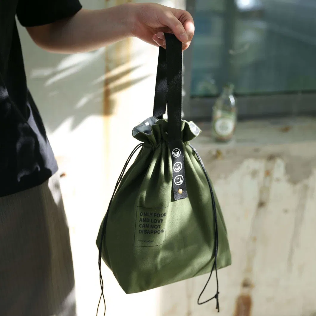 Simple Style Drawstring Canvas Lunch Cooler Bag Wholesale Waterproof Durable Portable Lunch Box Bag