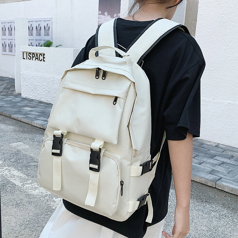 Solid Color Schoolbag Female Korean Ins Retro Student Backpack Tooling Backpack