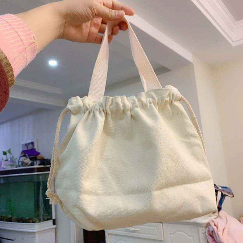 Solid Color Simple Japanese Lunch Box Bento Bag Canvas Bag Drawstring