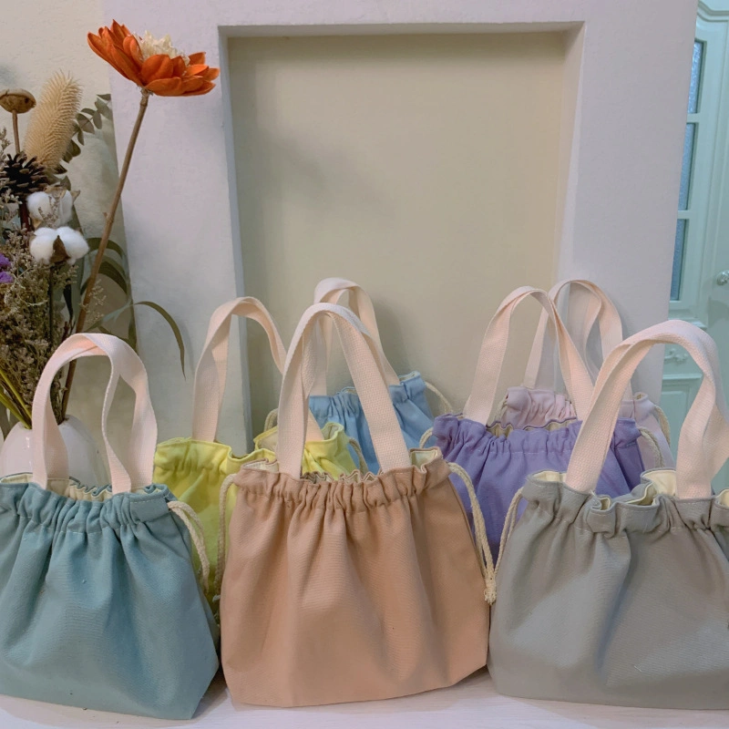 Solid Color Simple Japanese Lunch Box Bento Bag Canvas Bag Drawstring
