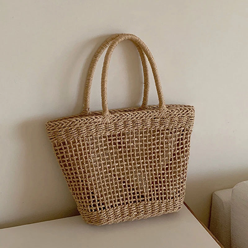 Straw Bag Pure Hand-Woven Briefcase Hollow Handbag Fashion Beach Bag