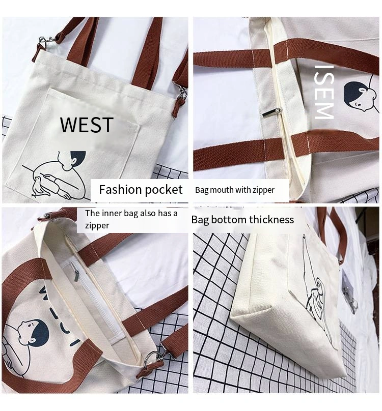 Student Cartoon Gift Double Canvas Bag Drawstring Cotton Bag Gift Bag Shopping Skew Straddle Cotton Bag