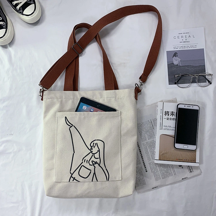 Student Cartoon Gift Double Canvas Bag Drawstring Cotton Bag Gift Bag Shopping Skew Straddle Cotton Bag